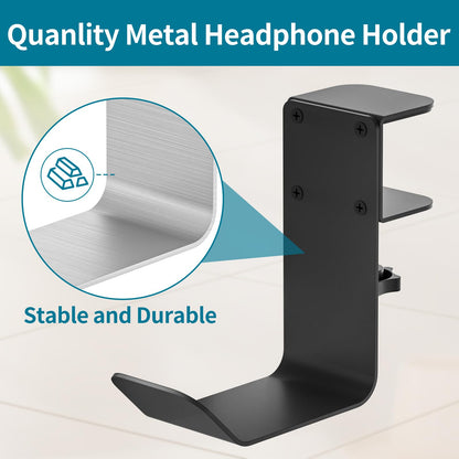 Hztprm Clamp-On Under Desk Headphone Holder - Black Glass Hanger for Headsets & Bags