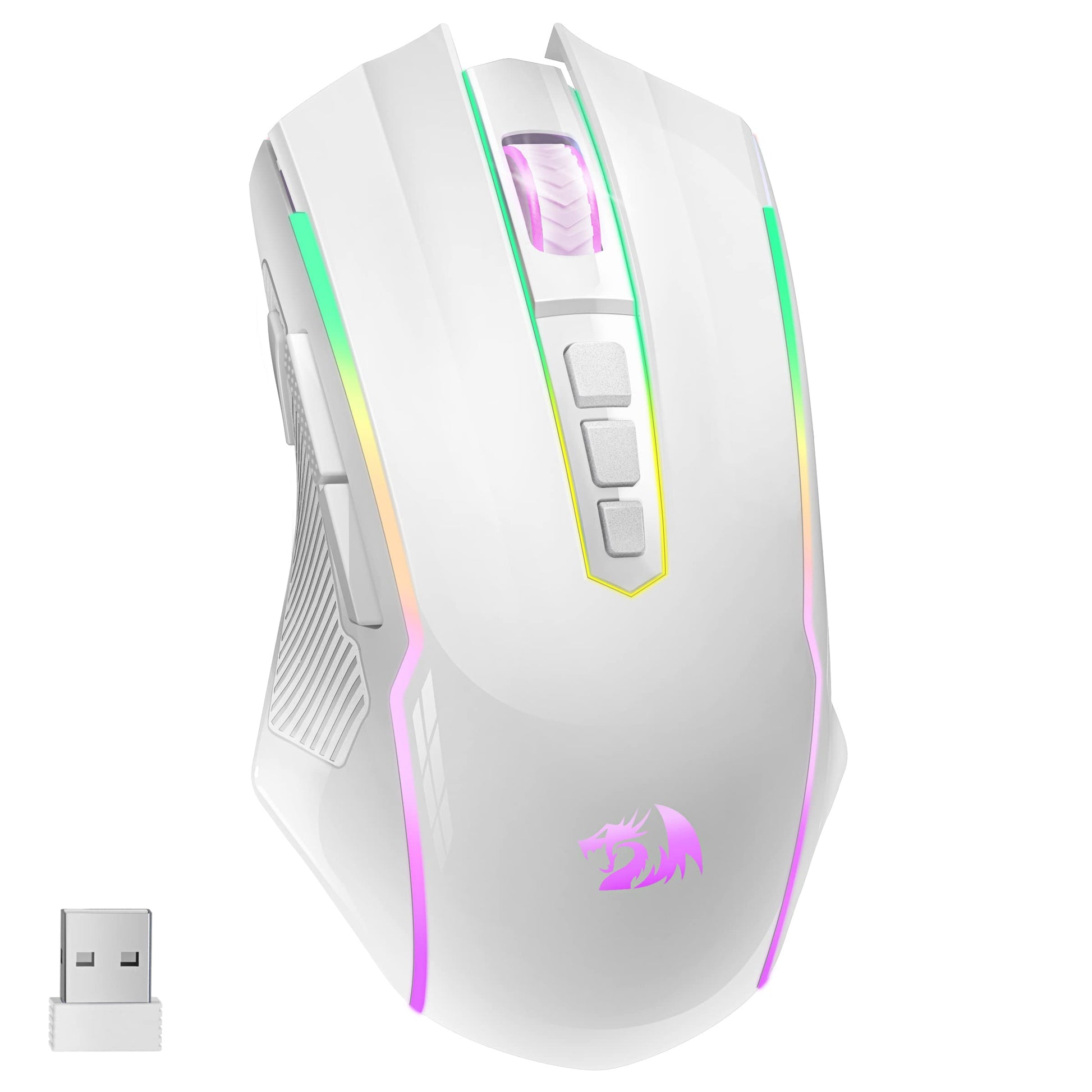 Redragon M910-WS Wireless Gaming Mouse, RGB Backlit, 8000 DPI, Rechargeable, White