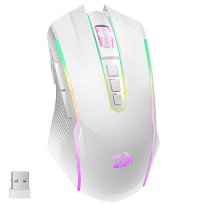 Redragon M910-WS Wireless Gaming Mouse, RGB Backlit, 8000 DPI, Rechargeable, White