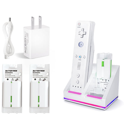 BatteryMon Dual Charging Station Dock for Wii/Wii U - Includes 2x 2800mAh Rechargeable Battery Packs and USB Cable