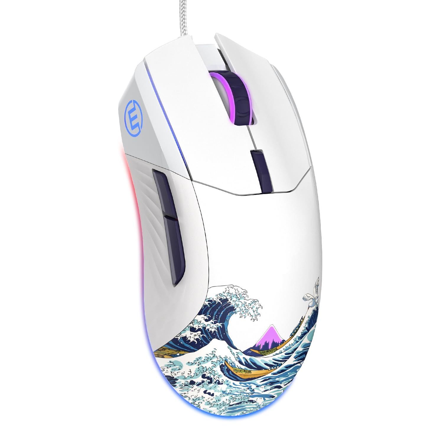 COSTOM Womier G705 USB Wired Gaming Mouse for PC Computer Windows Mac Laptop  Lightweight Silent RGB Backlit Mouse with Adjustable 12000DPI/7 Programmable Side Buttons White Kanagawa Theme