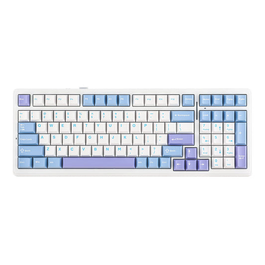 Ematerial nameAKER x Aula F99 Wireless Mechanical Keyboard  Hot Swappable Gasket Custom Gaming Keyboard with Five-Layer Padding  Bluetooth/2.4GHz/USB-C  8000mAh Battery (White Light Blue  Graywood V3 Switch)