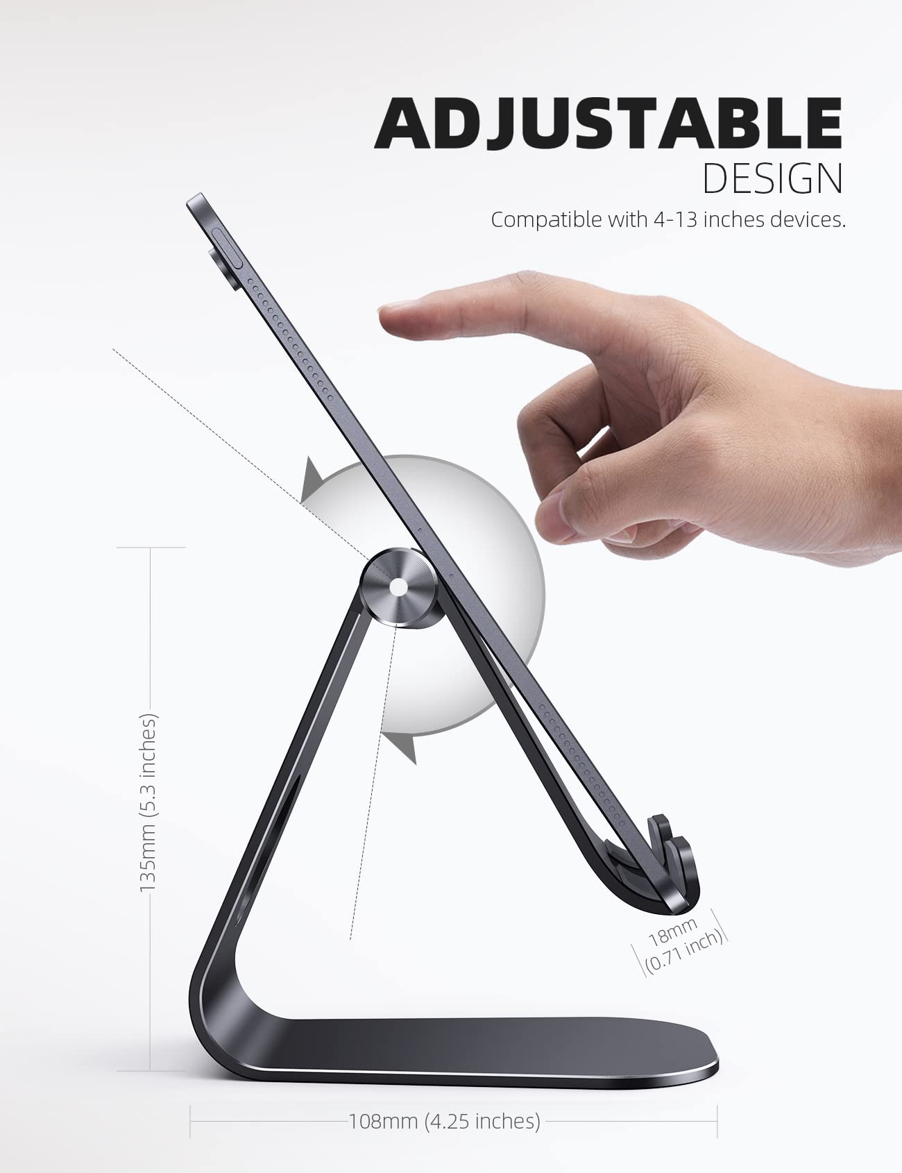 Lamicall Adjustable Tablet Stand for iPad, Kindle, iPhone - Black, Model S1-B, Compatible with 4-13'' Tablets