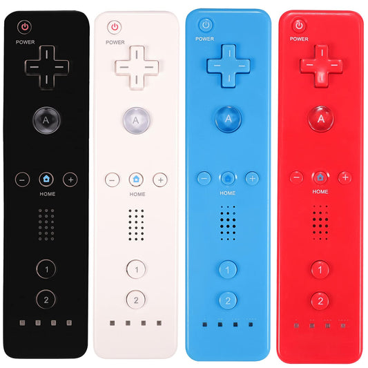 Yosikr Wii Controller 4 Pack - Compatible with Wii/Wii U - Includes Silicone Cases & Wrist Straps - White, Black, Blue, Red