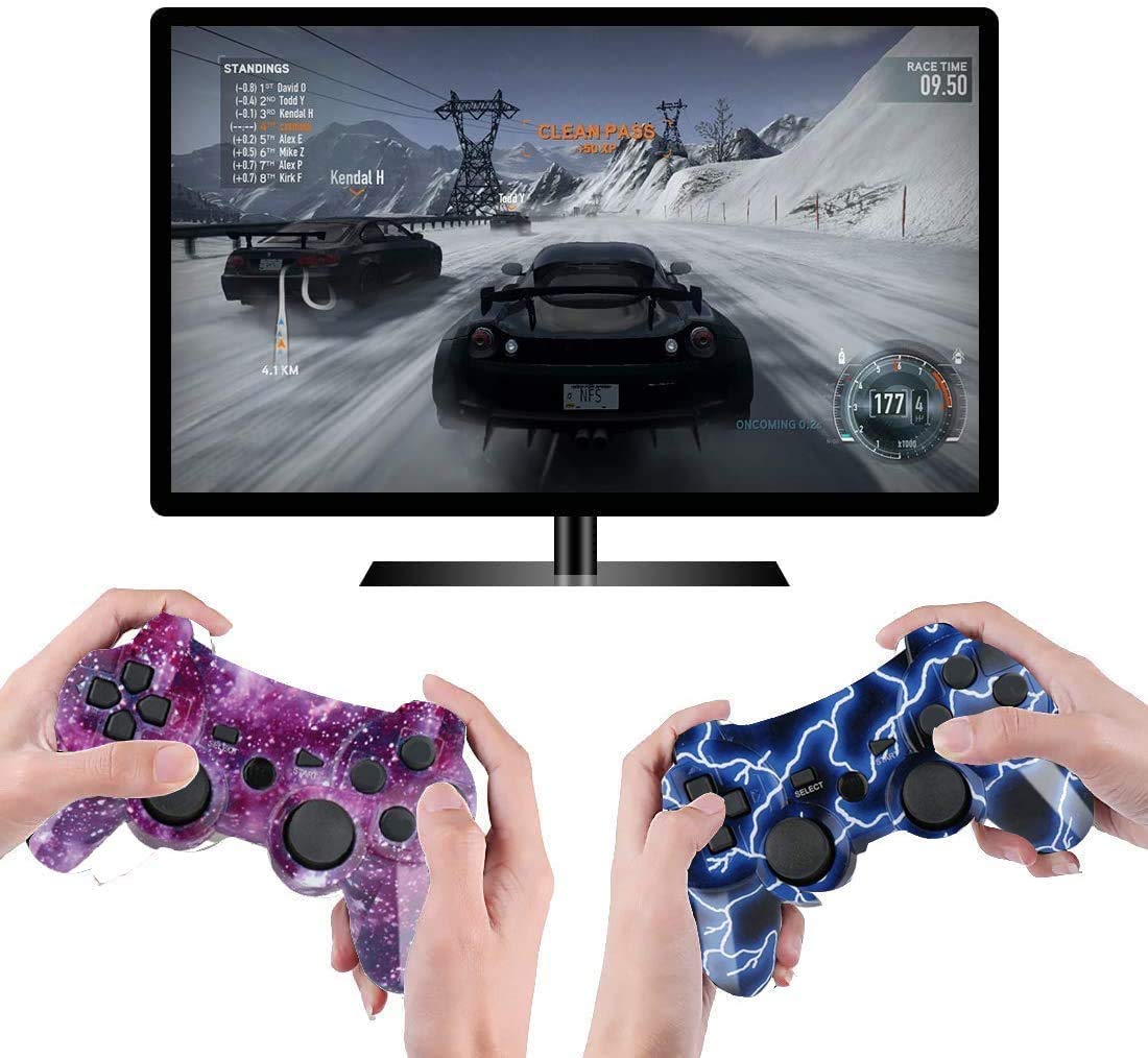 Burcica PS3 Wireless Controller 2 Pack - Motion Sense, Dual Vibration, Transparent Green & Blue