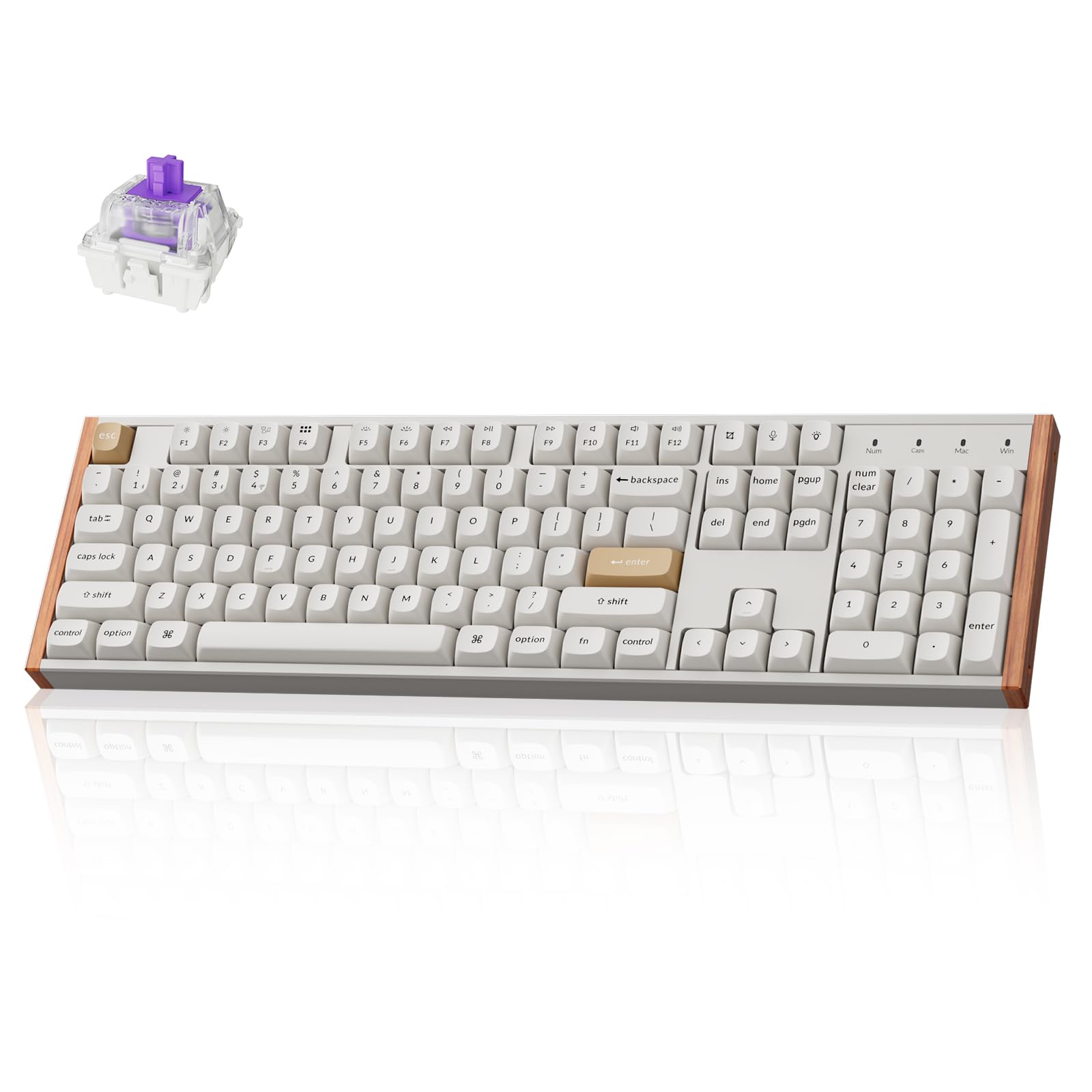 Keychron K10 HE Hall Effect Keyboard Wireless  Magnetic Switch Hot Swappable  Adjustable Actuation Rapid Trigger Mode with Aluminum + Wood Frame  Full-Size Custom RGB for Mac Windows Linux - White