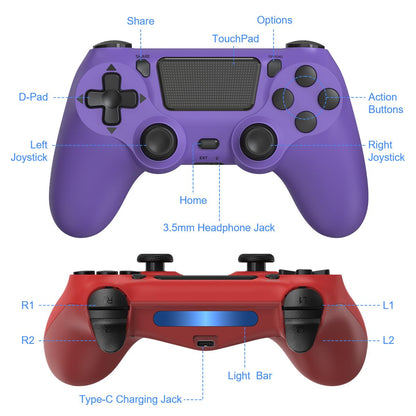 FASIGO Wireless Controller for PS4 Slim/Pro - 20h Rechargeable, Dual Vibration, Ergonomic Grip - Red & Purple (2 Pack)
