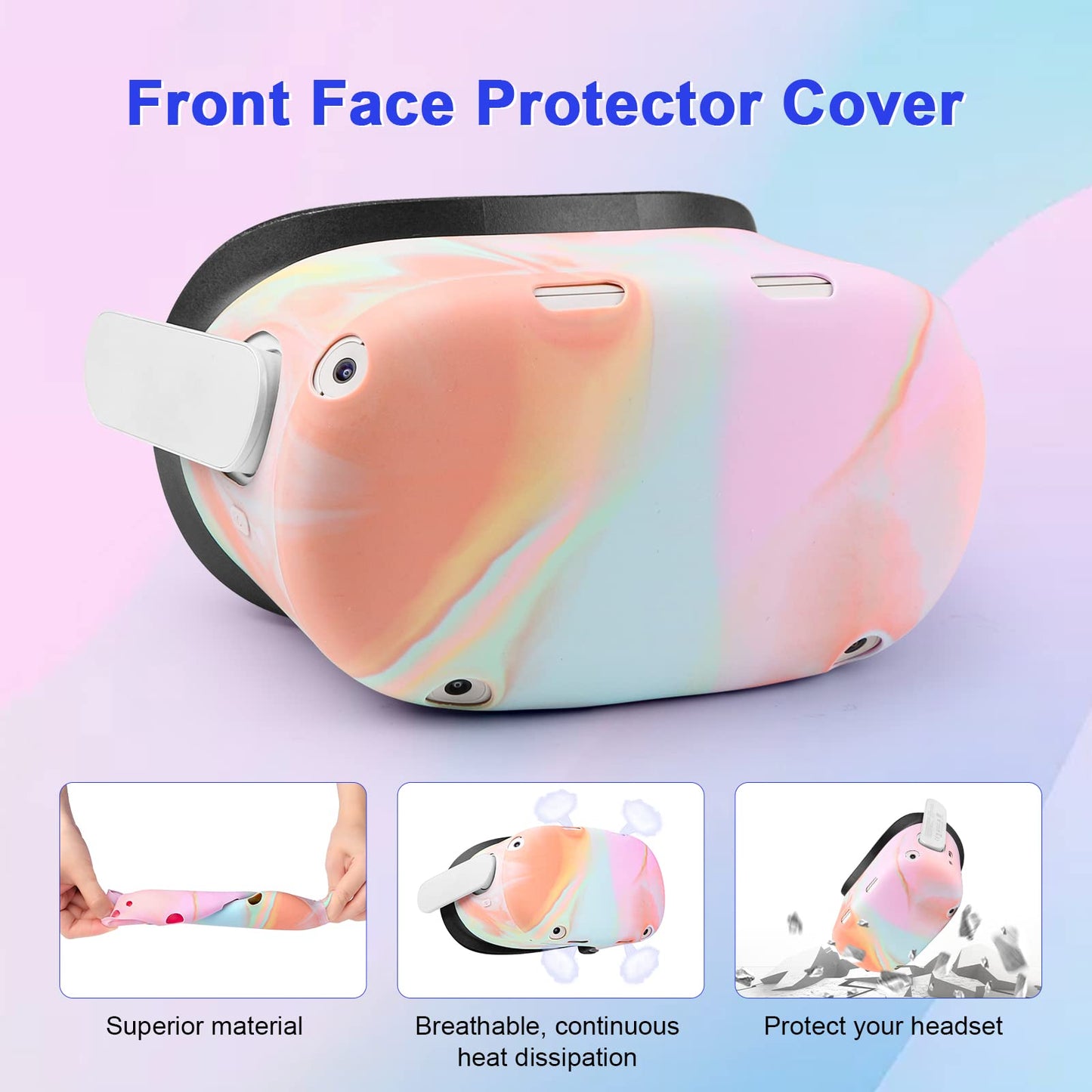 Relohas VR Accessories for Oculus Quest 2 - Silicone Set with Controller Grip, Shell, Face & Lens Covers, 10PCS Eye Covers - Macaron