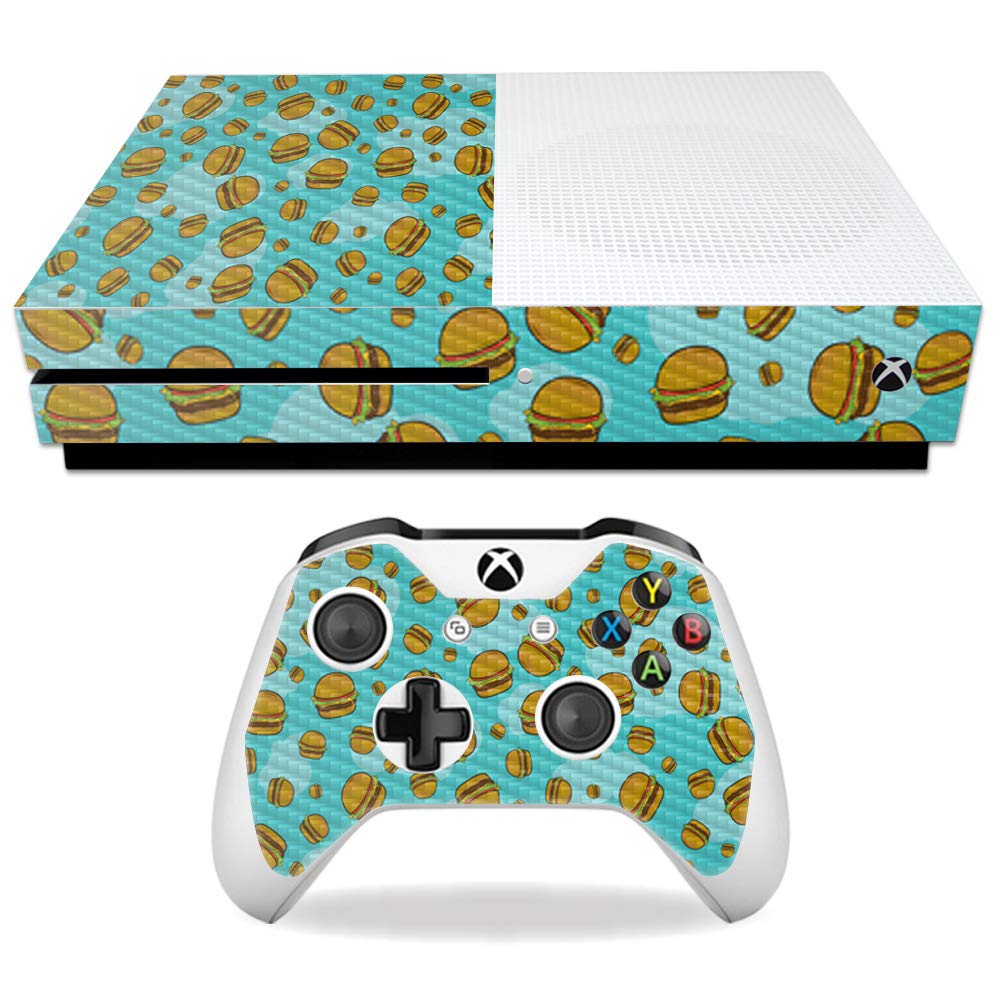 MightySkins Carbon Fiber Skin for Microsoft Xbox One S - Burger Heaven | Protective  Durable Textured Carbon Fiber Finish | Easy to Apply  Remove  and Change Styles | Made in The USA
