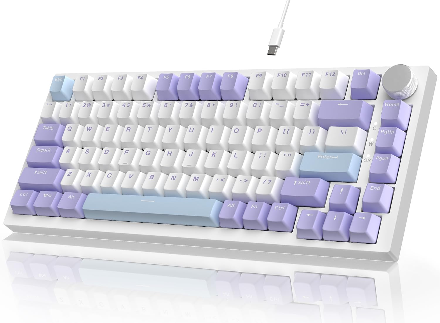 A.JAZZ Attack Shark AK820 75% Wired Mechanical Gaming Keyboard with Knob Hot Swappable Custom Gasket RGB Keyboard NKRO Linear Sea Salt Switch for PC/Win/Mac-Purple/Blue