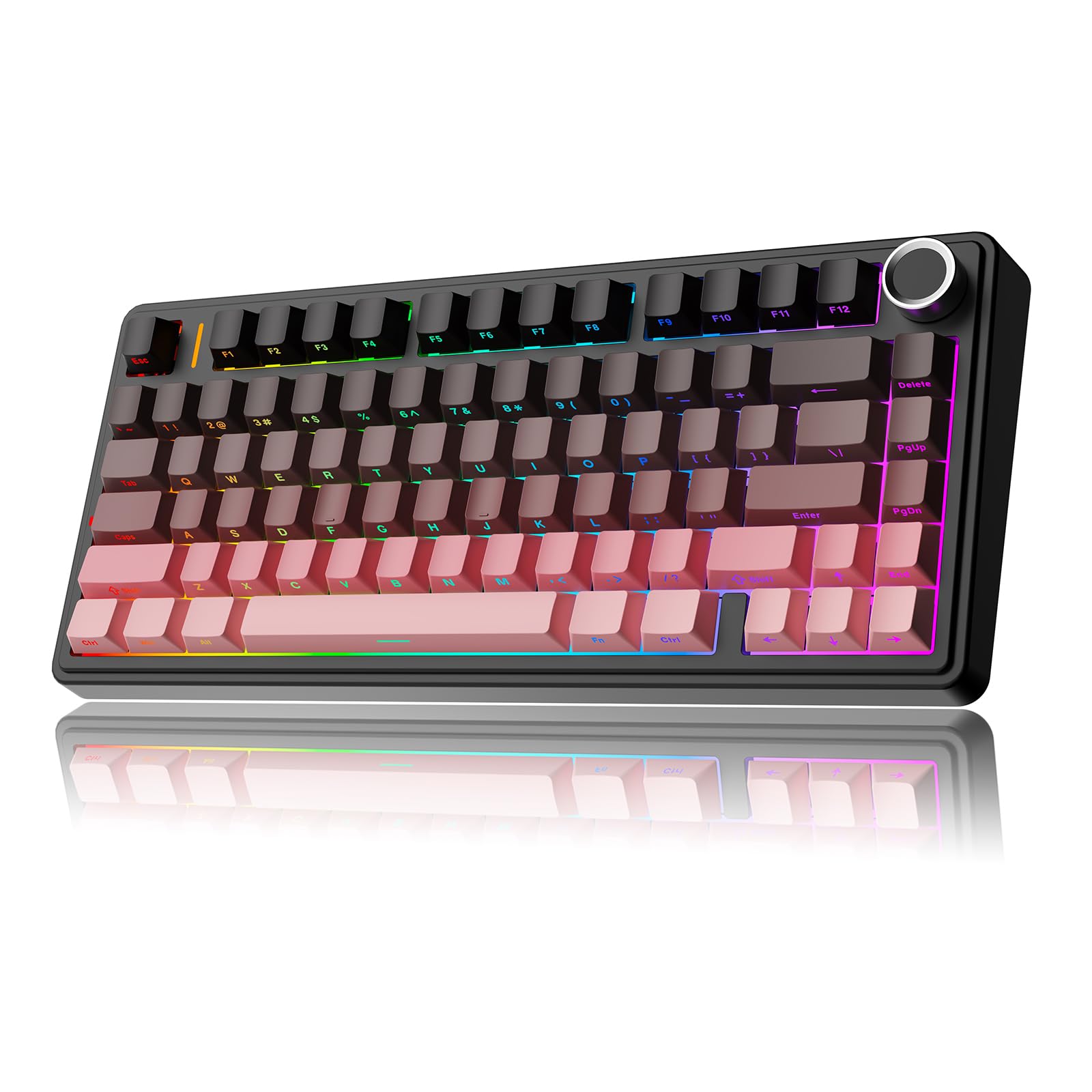 MechLands Aula F75 PRO 75% Wireless Gaming Keyboard  Gasket Mechanical Custom Keyboard with Five-Layer Padding  Bluetooth/2.4GHz/USB-C  Hot Swappable  Knob  RGB  Reaper Switches (Black Pink)