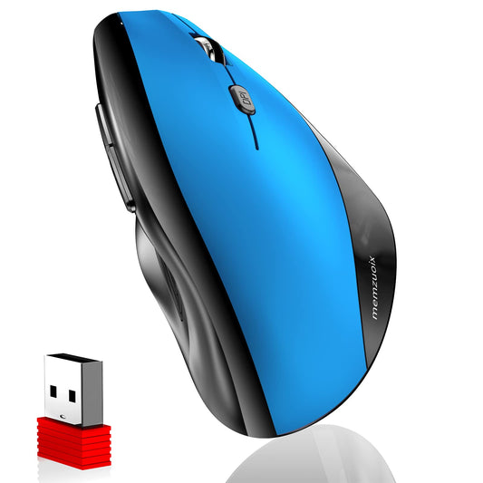 memzuoix Ergonomic Vertical Wireless Mouse - 2.4G Optical, 3 DPI Levels, Large Size, Steel Blue, Model WM-791