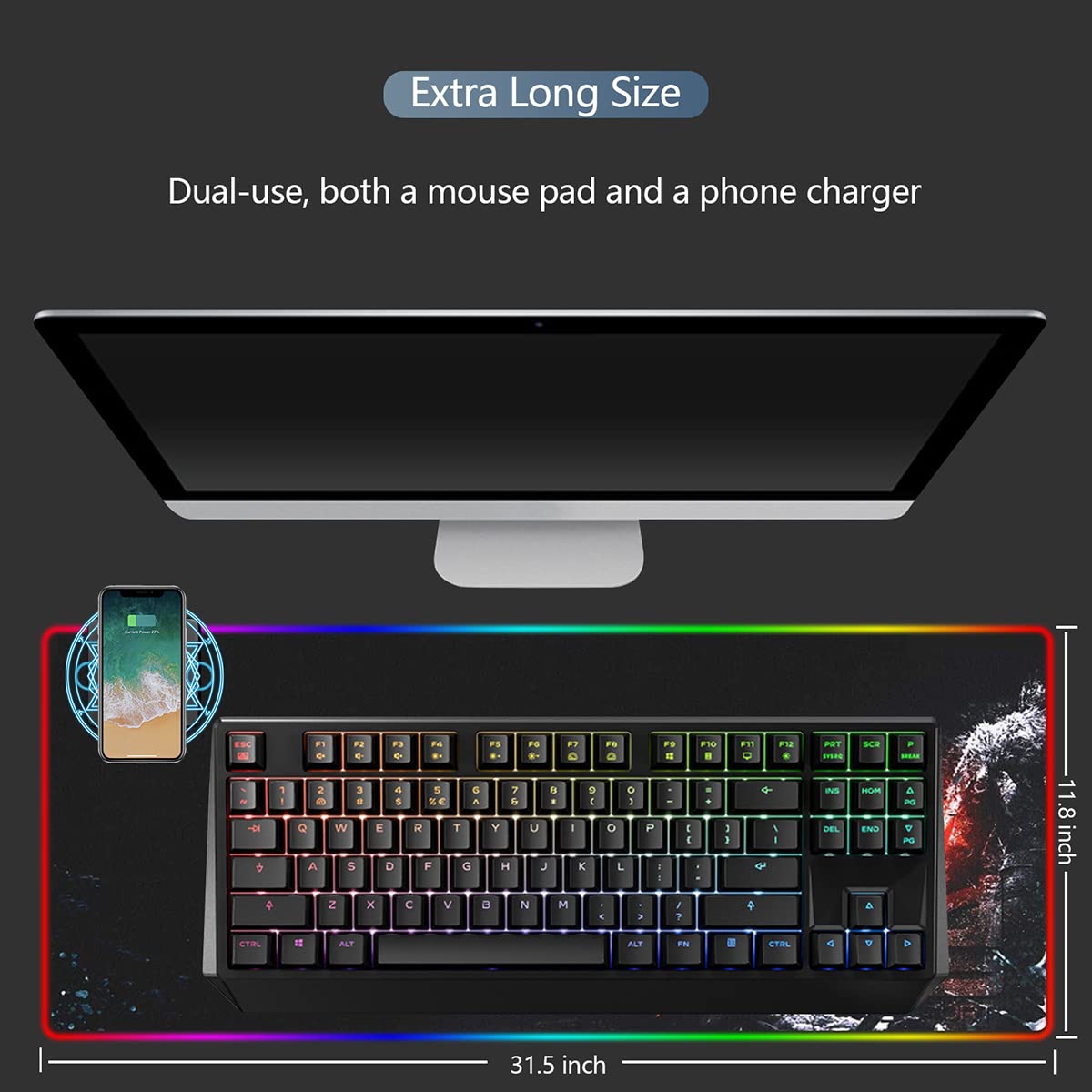 Signo Gaming Mouse Pad - Large RGB Extended 31.5x11.8" Non-Slip Rubber Base, 7 Lighting Modes, 6 Brightness Levels, Model: dwc-113
