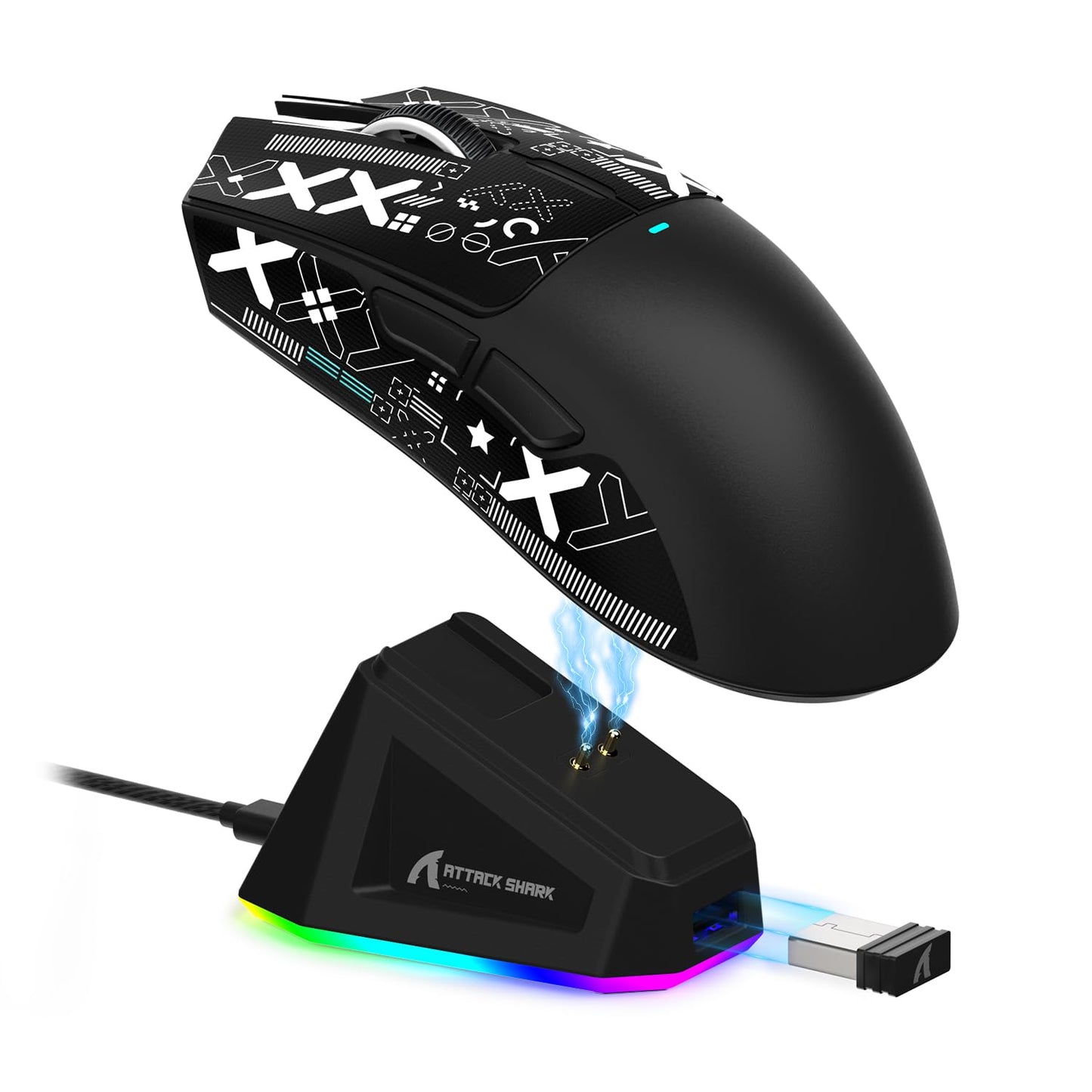 ATTACK SHARK X11 Wireless Gaming Mouse with RGB Dock, 22K DPI, Tri-Mode, Black & Anti-slip Sticker