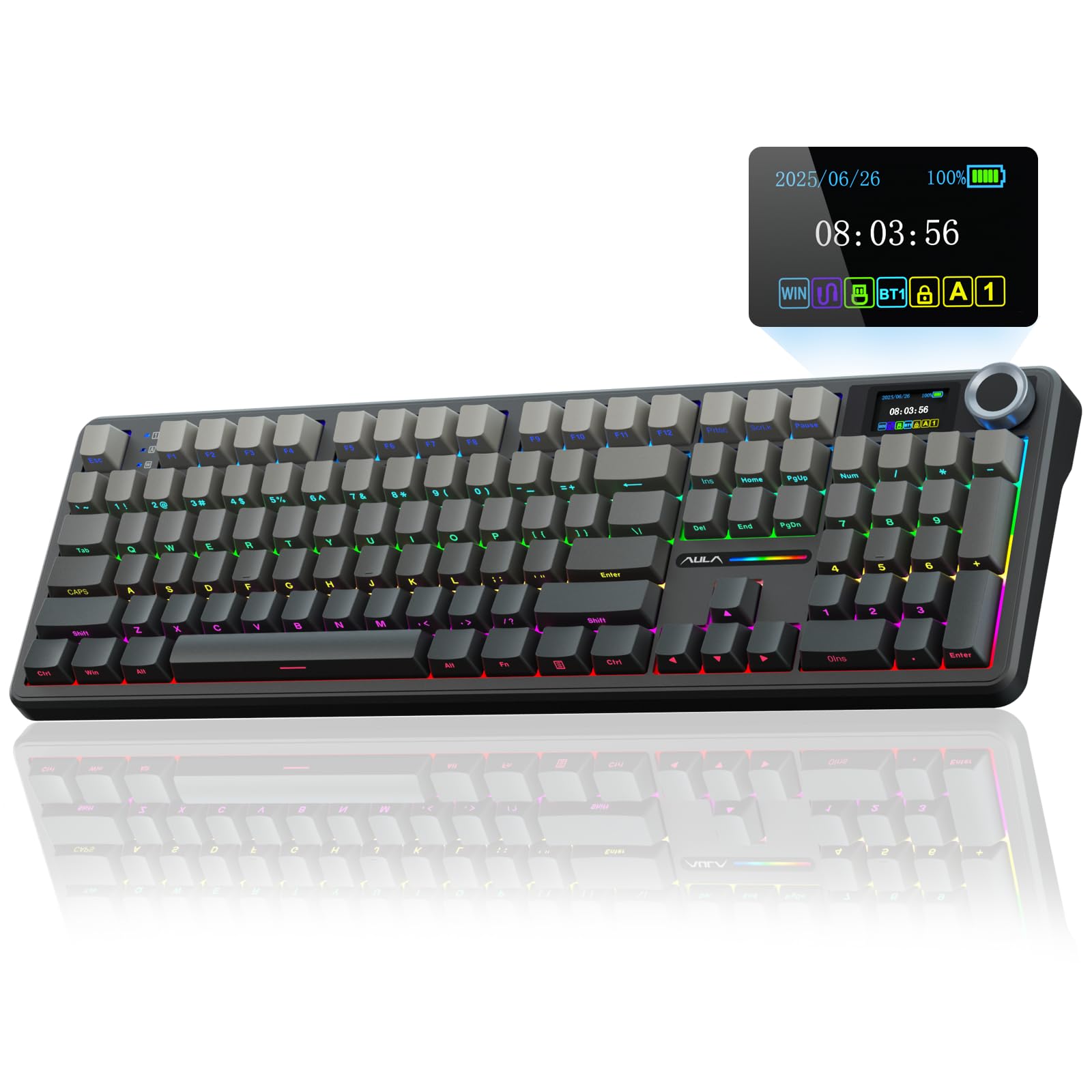 AULA F108 PRO Wireless Mechanical Keyboard, RGB Backlit, 8000mAh Battery, Gradient Black, Hot Swappable, Full Size