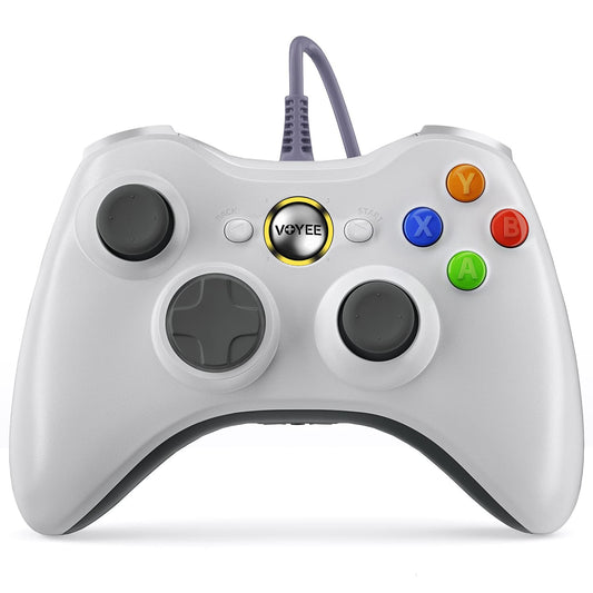 VOYEE PC Controller  Wired Controller Compatible with Microsoft Xbox 360 & Slim/PC Windows 10/8/7  with Upgraded Joystick  Double Shock | Enhanced (White)