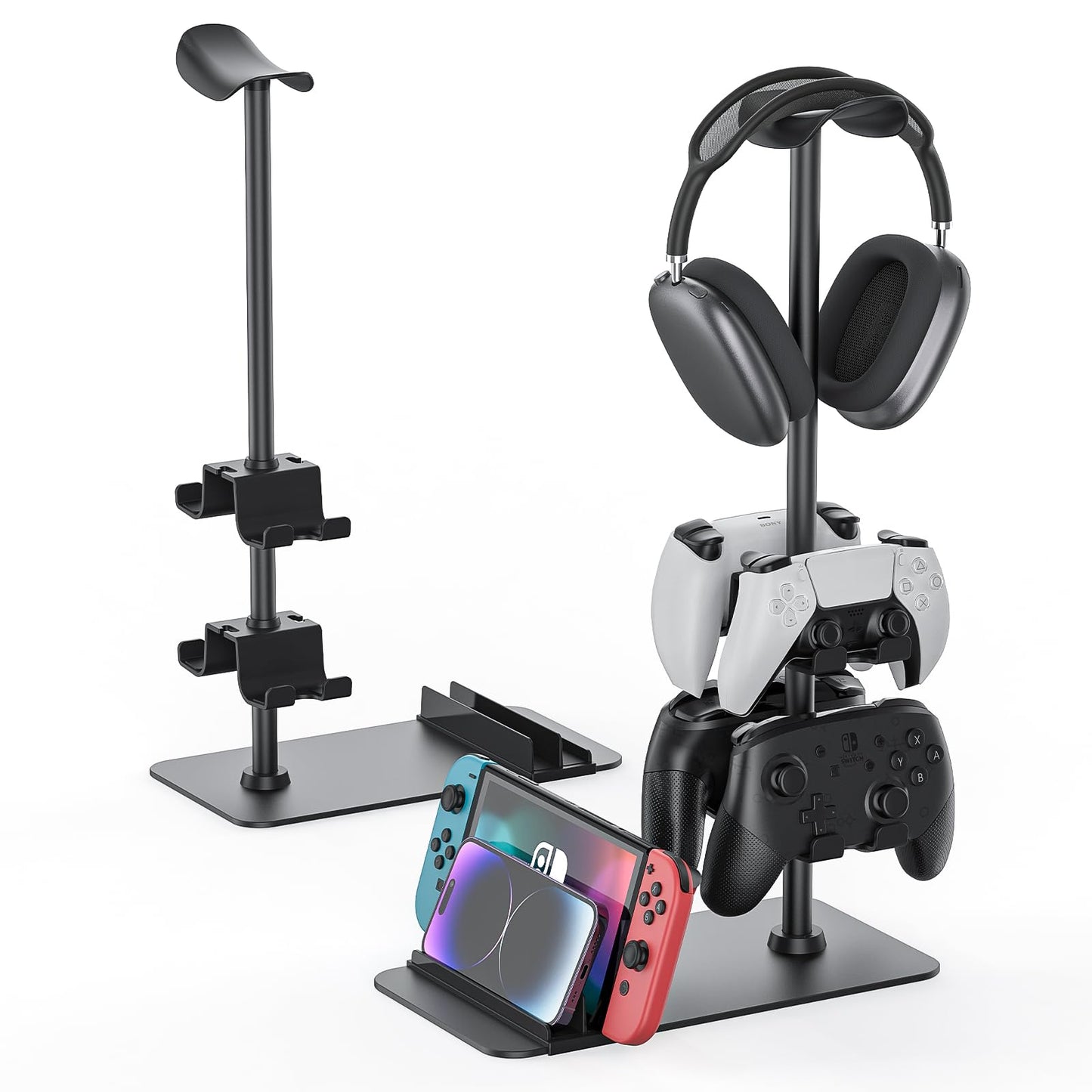 MANMUVIMO Headset Stand Controller Holder for 1 Headset and 4 Controller  Headphone Game Controller Stand for Desk  Gamer Gifts  Organizer Rack for Switch/iPad/Mobile Phone  Gaming Room Accessories