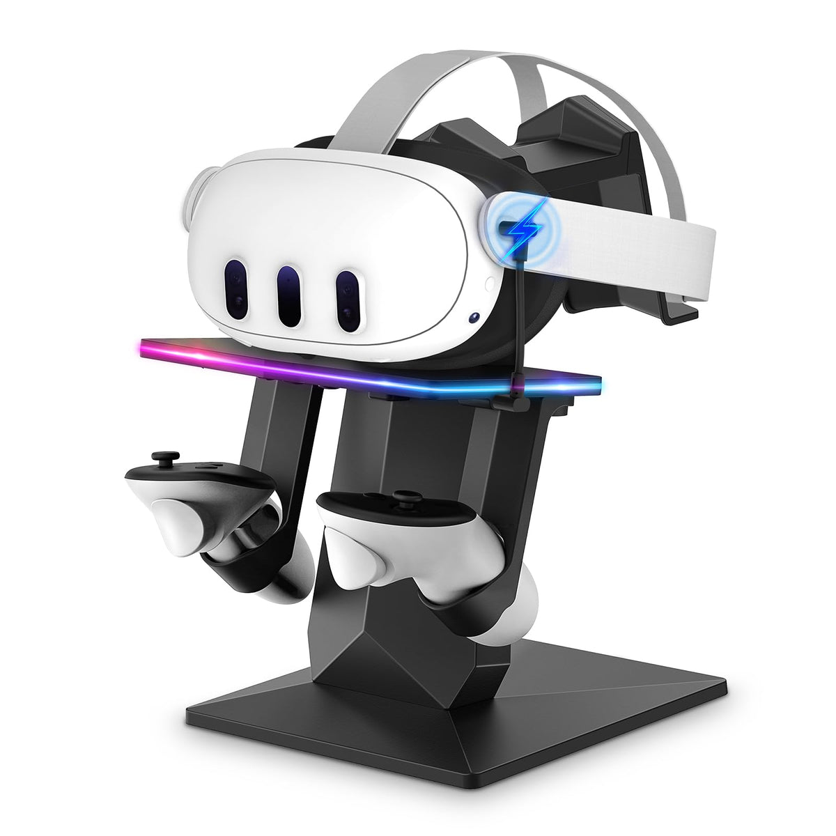 Bioherm Charging Dock Compatible with Meta Quest 2/ Quest 3/Quest 3S/Quest Pro?RGB Charging Vertical Stand?Accessories with Brightness Adjustment and 14 Light Effects Adjustment  Type-C Charging Port