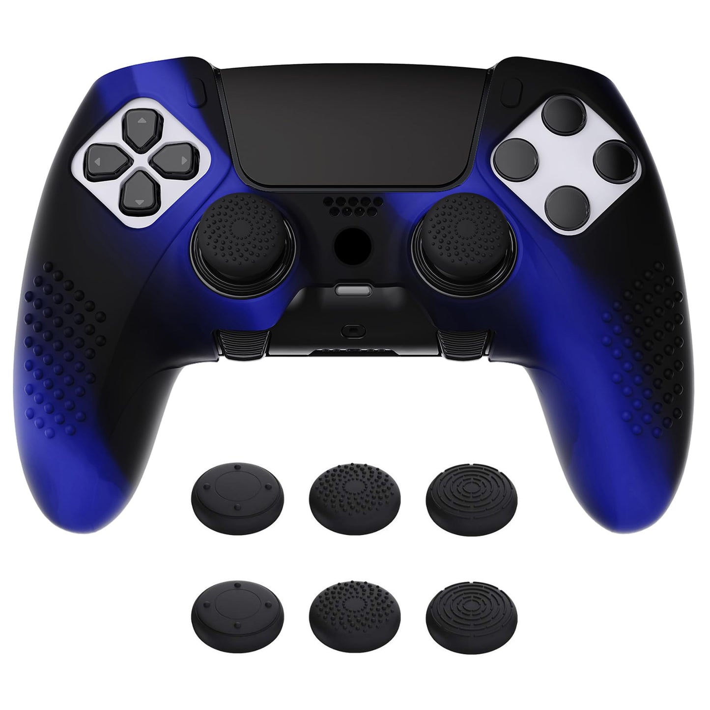 PlayVital 3D Studded Edition Anti-Slip Silicone Cover Case for ps5 Edge Controller  Soft Rubber Protector Skin for ps5 Edge Wireless Controller with 6 Thumb Grip Caps - Blue & Black