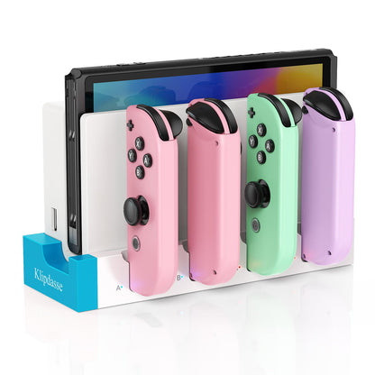 Klipdasse Charging Dock for Nintendo Switch & OLED Model – LED Indicator, Charges 4 Joycons, Blue-White, Model NT170DW