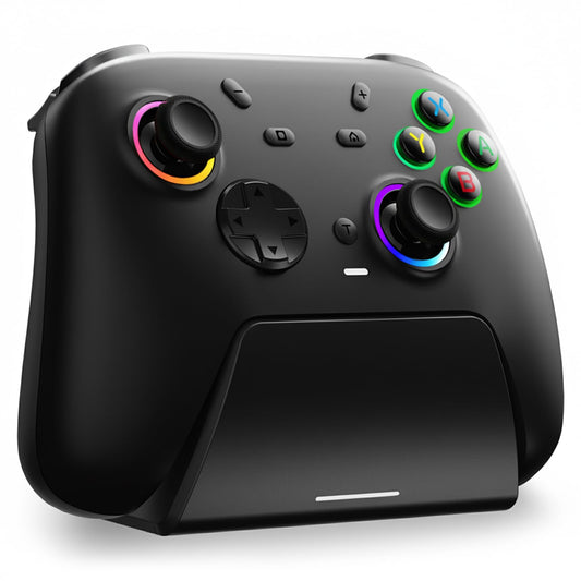 DuLingKer Wireless Game Controller with Charging Dock for PC Windows & Switch/Switch 2  Hall Effect Joystick and Trigger  No Drift  RGB Lighting  Back M1/M2 Buttons  Dual Vibration Black