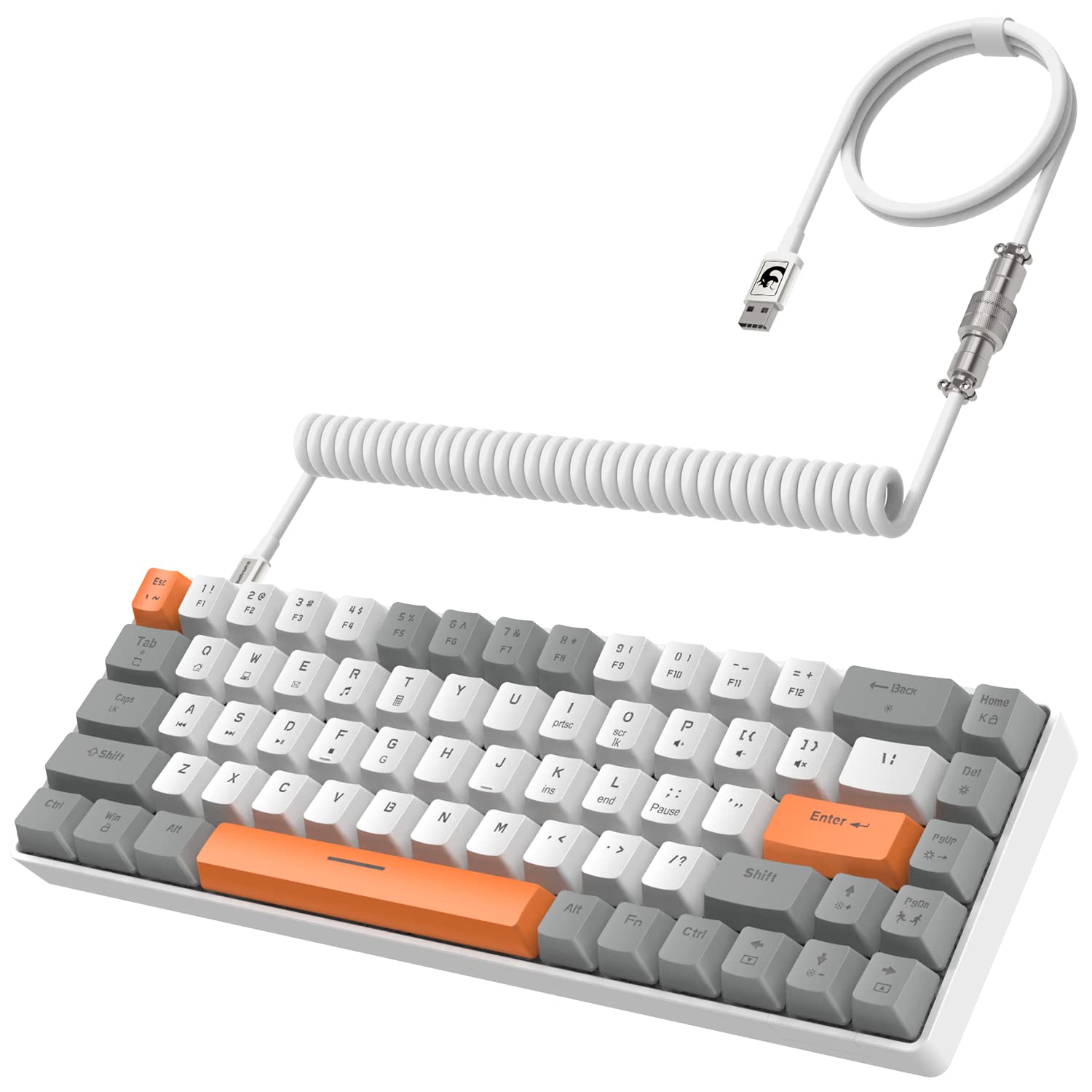 ZIYOU LANG RK-T8 Wired 65% Mechanical Gaming Keyboard with RGB LED Backlit Anti-ghosting TKL Mini 68 Key Custom Coiled C to A Cable Linear Red Switch for PS4 PS5 Xbox PC Mac Gamer(Gray/White/Orange)