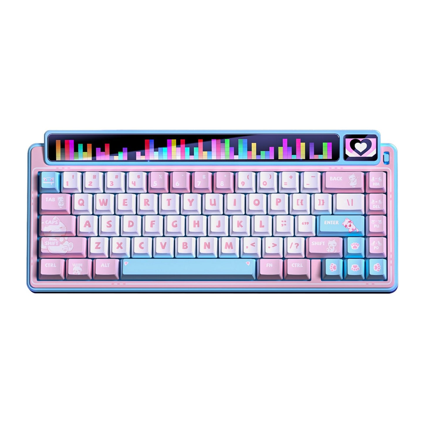 x Aula AMG65 Mechanical Gaming Keyboard w/Dual Screen  65% Wireless Small Custom Keyboard RGB Bluetooth/2.4G/Wired  Rapid Trigger  Hot Swappable for Windows Laptop PC Mac - Pink/Blue