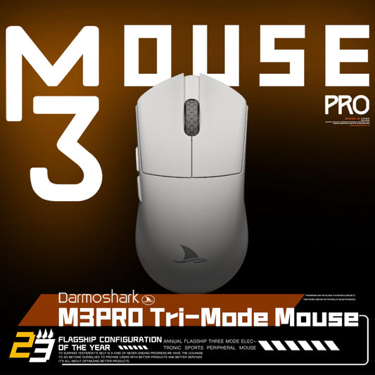Darmoshark M3 Pro Wireless Gaming Mouse - Tri-Mode 2.4G/USB-C/Bluetooth, 26KDPI, 55g, White