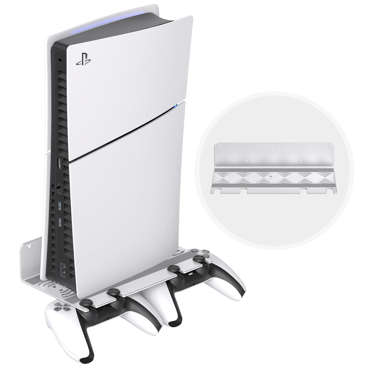 DGPCT Wall Mount Compatible with PS5 Slim/PS5 Pro/PS5 Console & Controllers  Aluminium Wall Mount Kit for All PS5 Models  Wall Stand for PS5 Original  Saving Space Enhance Heat Dissipation  Silver