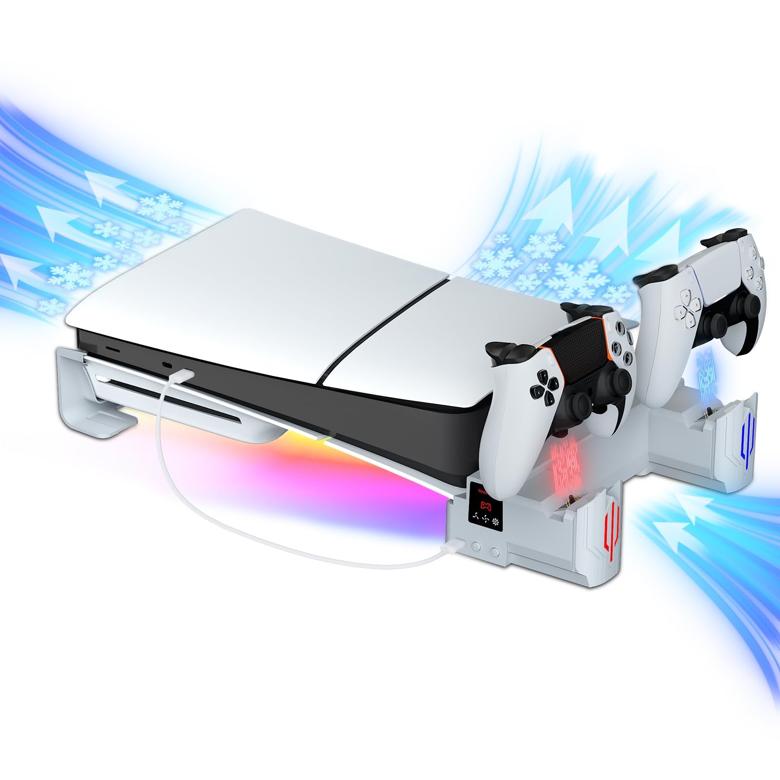 Hosanwell Slim Horizontal Stand Compatible with Slim Disc & Digital Version Dual Use Charging Station with Multi-Mode RGB Light 