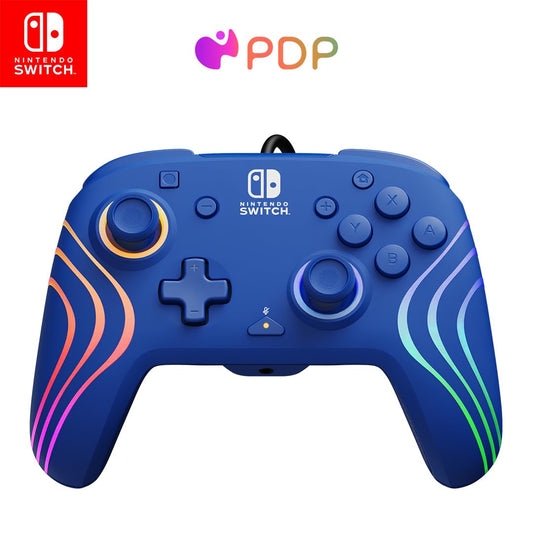 PDP Afterglow Wave Enhanced Wired Nintendo Switch Pro Controller  8 Colors RGB LED  Dual Programmable Gaming Buttons  Volume Control  3.5mm headphone jack  Officially Licensed by Nintendo  Blue