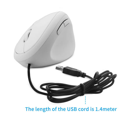 YOCUNKER USB Wired Vertical Mouse - Ergonomic, Low Noise, 6 Buttons, M Size for Small Hands, White, Compatible with Mac/PC/Laptop/Desktop