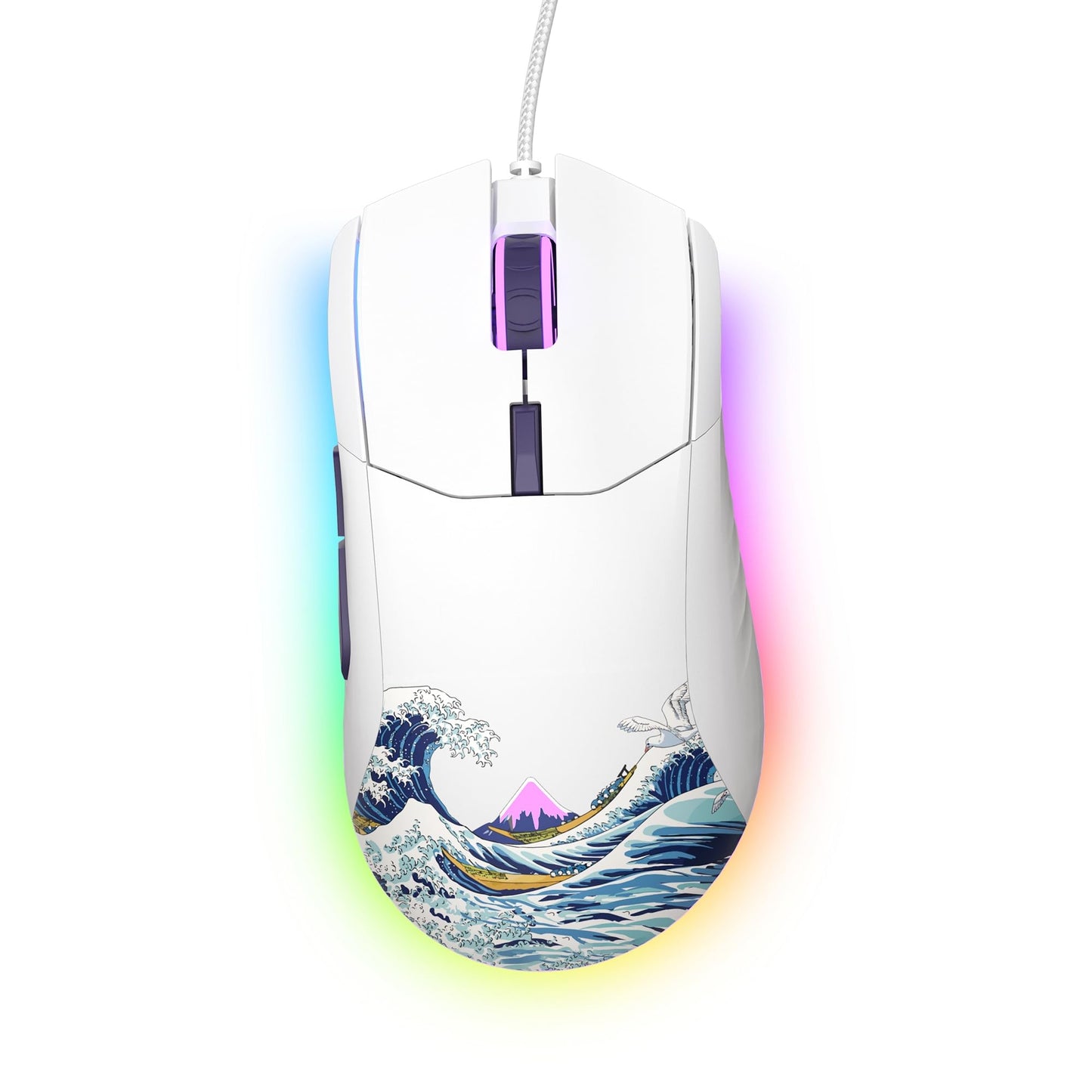 Womier Wired Gaming Mouse - 12000DPI, 6 Programmable Buttons, Ergonomic Design, White RGB, Compatible with Laptop/PC/Mac - G705 V2 Kanagawa