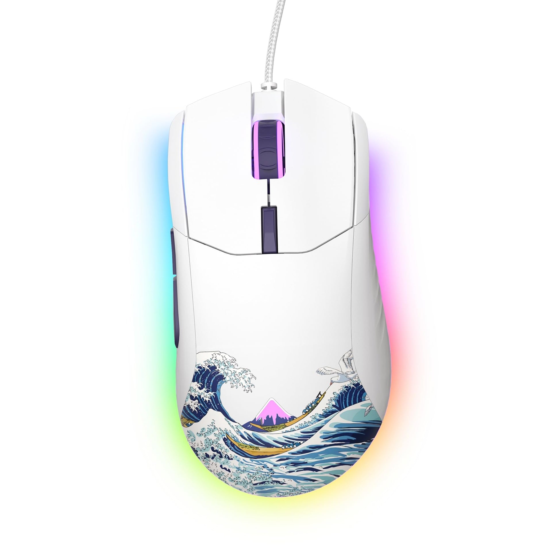 Womier Wired Gaming Mouse - 12000DPI, 6 Programmable Buttons, Ergonomic Design, White RGB, Compatible with Laptop/PC/Mac - G705 V2 Kanagawa
