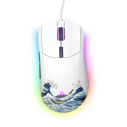 Womier Wired Gaming Mouse - 12000DPI, 6 Programmable Buttons, Ergonomic Design, White RGB, Compatible with Laptop/PC/Mac - G705 V2 Kanagawa