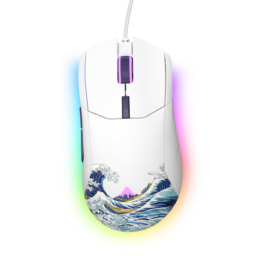 Womier Wired Gaming Mouse - 12000DPI, 6 Programmable Buttons, Ergonomic Design, White RGB, Compatible with Laptop/PC/Mac - G705 V2 Kanagawa
