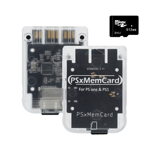 BITFUNX PSxMemCard PS1 Memory Card - 512MB MicroSD, Firmware Upgrade, Tran-White, High Speed for PS1/PS One Console