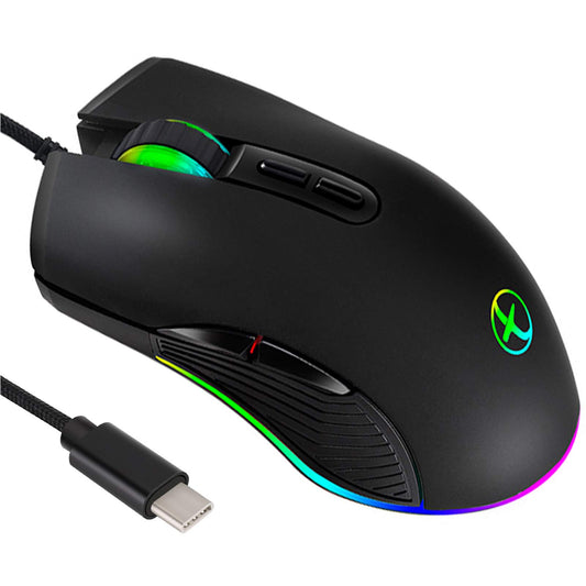 IULONEE Type C Mouse  Wired USB C Mice Gaming Mouse Ergonomic 4 RGB Backlight 3200 DPI Compatible with Matc  Matebook  Chromebook  HP OMEN  Windows PC  Laptop and More USB Type C Devices (Black)