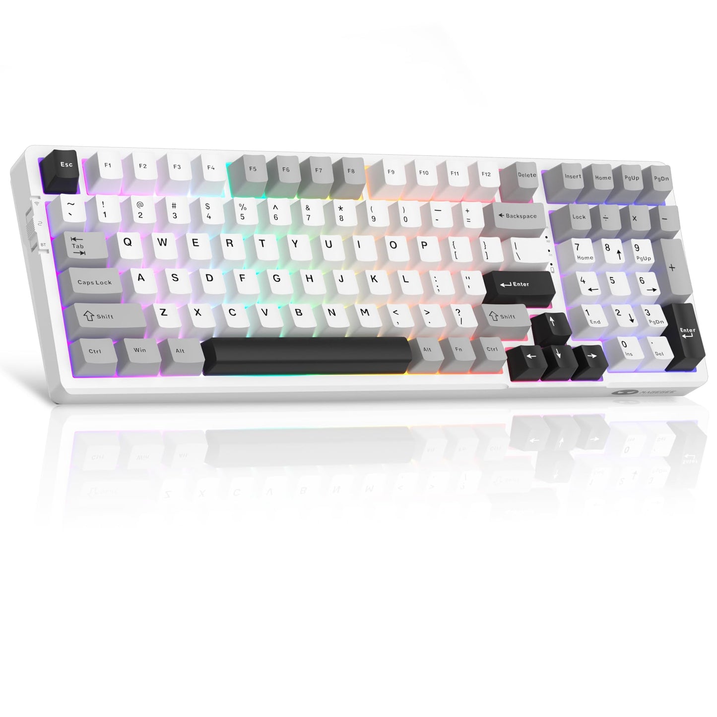 MageGee LIGHT100 Wireless Creamy Keyboard  Gasket Structure Hot Swappable  Tri-Mode 2.4G/USB-C/BT5.0 RGB Backlit Mechanical Gaming Keyboard for Win/Mac/PC  PBT Keycap  4000mAh Battery  Grey