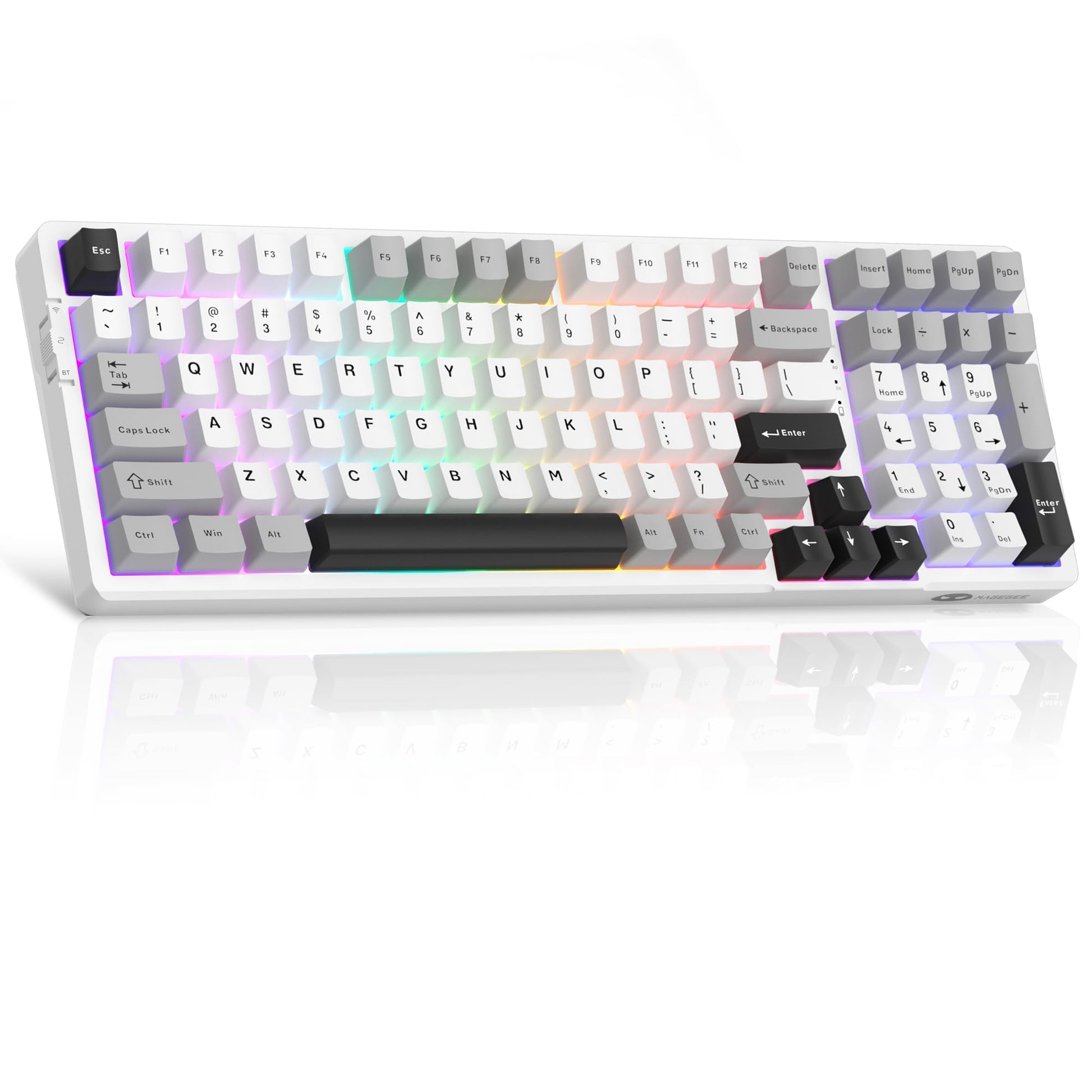 MageGee LIGHT100 Wireless Creamy Keyboard  Gasket Structure Hot Swappable  Tri-Mode 2.4G/USB-C/BT5.0 RGB Backlit Mechanical Gaming Keyboard for Win/Mac/PC  PBT Keycap  4000mAh Battery  Grey