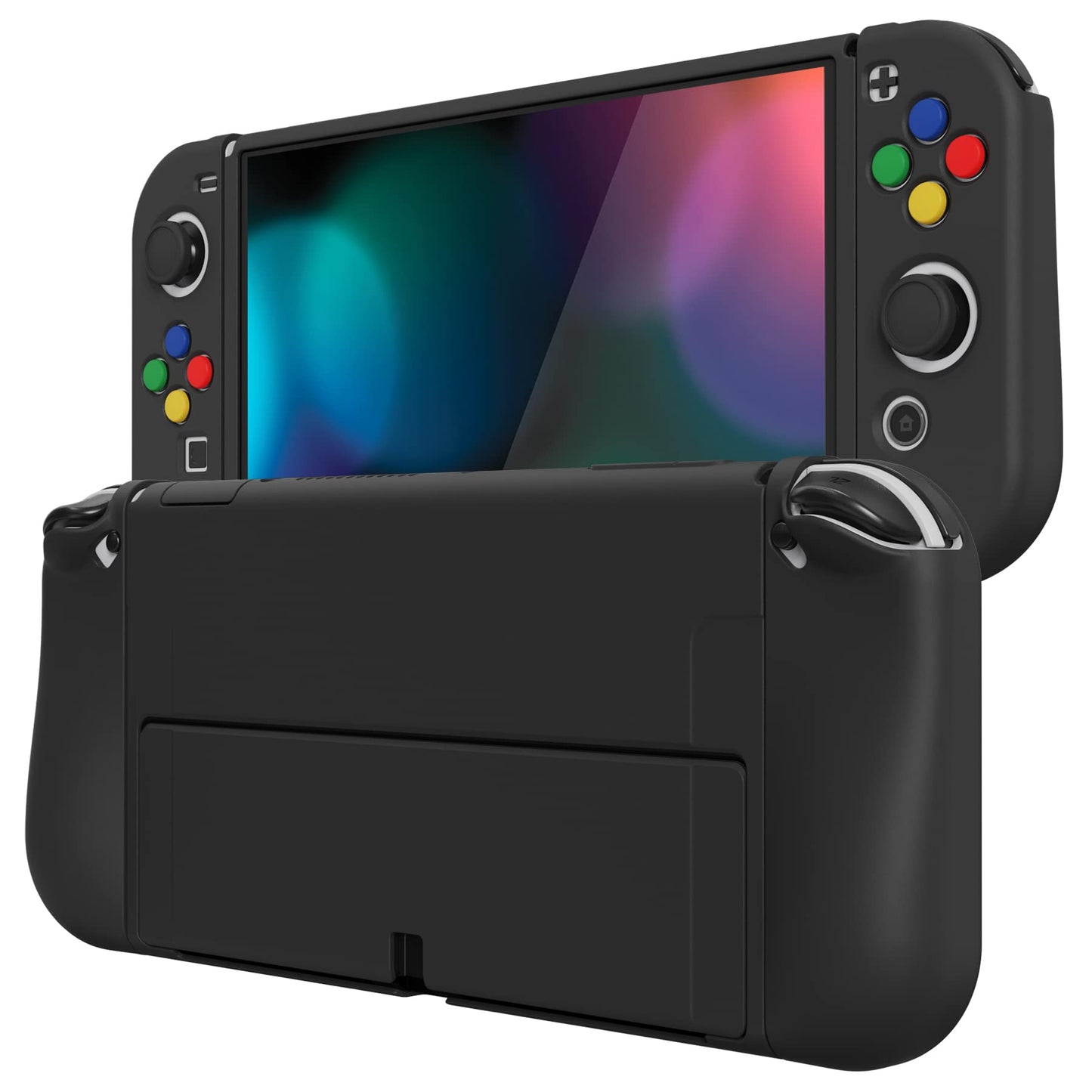 PlayVital ZealProtect Soft Protective Case for Nintendo Switch OLED  Flexible Protector Joycon Grip Cover for Nintendo Switch OLED with Thumb Grip Caps & ABXY Direction Button Caps - Black
