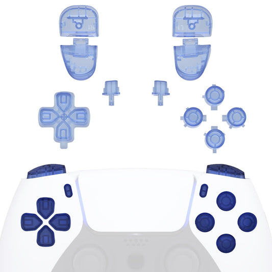 eXtremeRate Replacement D-pad R1 L1 R2 L2 Triggers Share Options Face Buttons  Crystal Clear Light Blue Full Set Buttons Compatible with p s 5 Controller BDM-030 BDM-040 BDM-050 - Without Controller