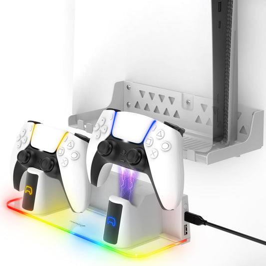 Fosmon Wall Mount Kit with Fast Charging Controller Charger Station Compatible with PS5  RGB Light  Metal Stand & Anchors Compatible with PS5 Disc & Digital Version (Slim & Pro)