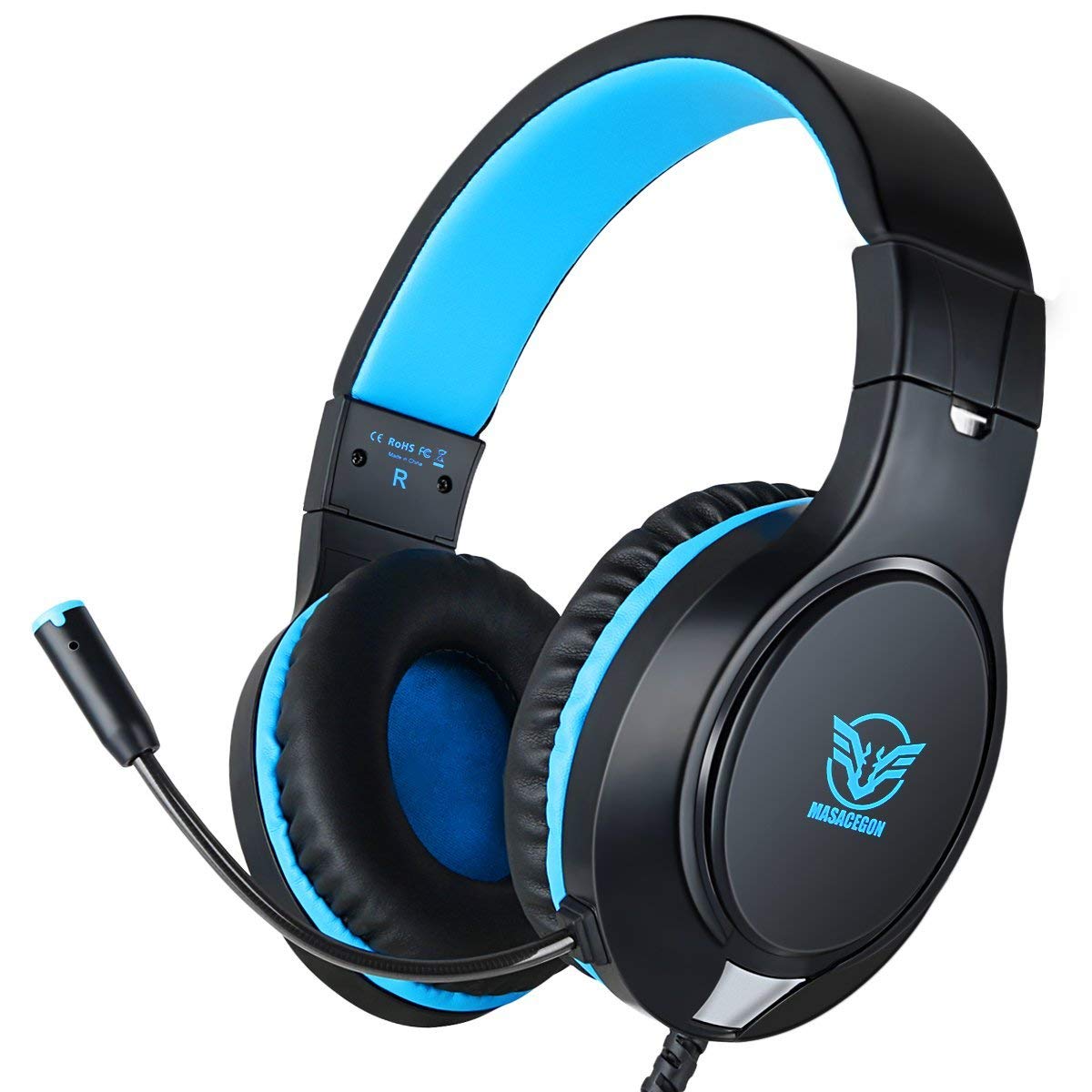 MASACEGON Gaming Headset - Noise Cancelling, Bass Surround, Over-Ear, Wired, Blue-Black, Compatible with Nintendo Switch, Xbox, PS4/PS5