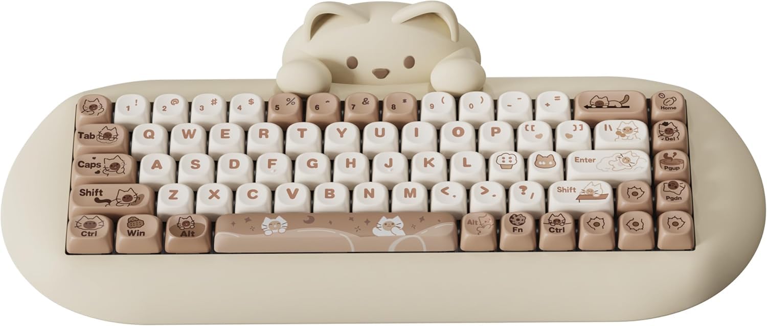 YUNZII C68 Wireless Mechanical Keyboard 65% Layout Hot Swap Triple Mode BT5.0/2.4G/Wired  RGB Backlit NKRO Cute Cat Silicone Ergonomic Design for Win/Mac (Brown  Milk Switch)