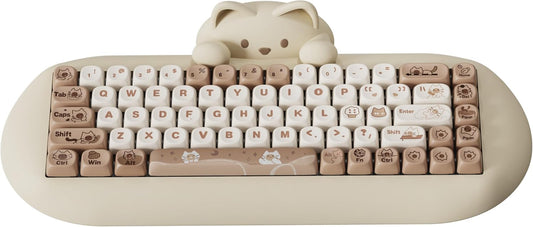YUNZII C68 Wireless Mechanical Keyboard 65% Layout Hot Swap Triple Mode BT5.0/2.4G/Wired  RGB Backlit NKRO Cute Cat Silicone Ergonomic Design for Win/Mac (Brown  Milk Switch)