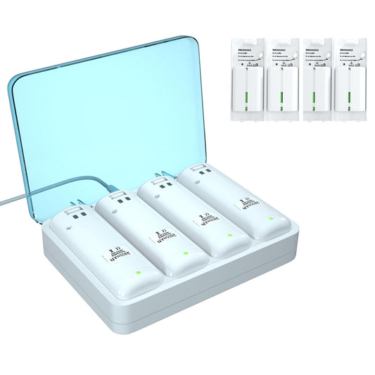 Rechargeable 4 Pack Battery Pack for Wii/Wii U Remote Controller 2800mAh Replacement Batteries and 4 Ports Charger Station for Wii/Wii U Remote Controller Battery Pack wii Remote Charger-BURFLO
