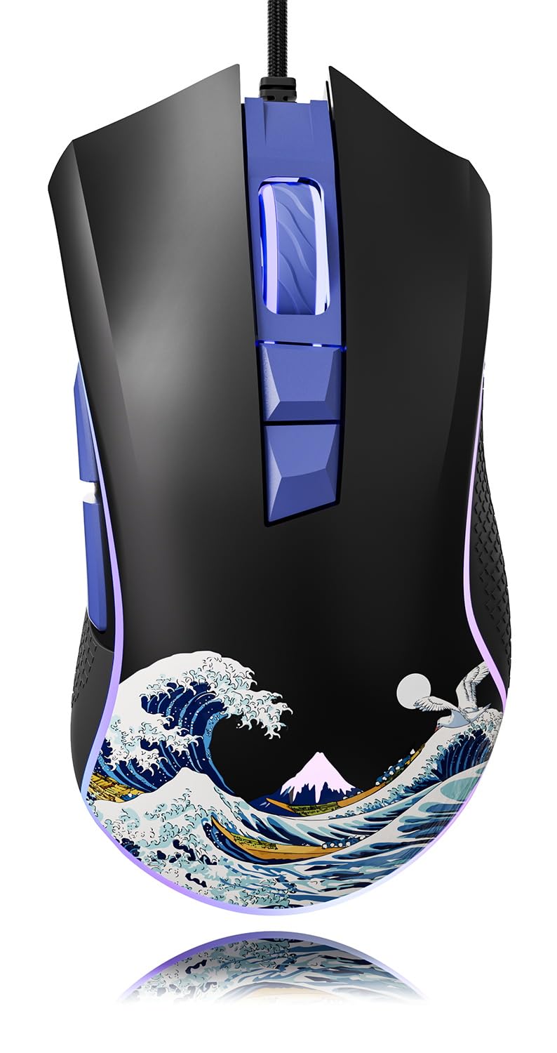 XVX Wired Gaming Mouse  12000 DPI RGB Mouse with 12 Backlit Modes & 7 Macro Buttons  PC Gaming Mice Support DIY Keybinding  Gamer Computer Mice for Laptop PC Mac Windows  Kanagawa