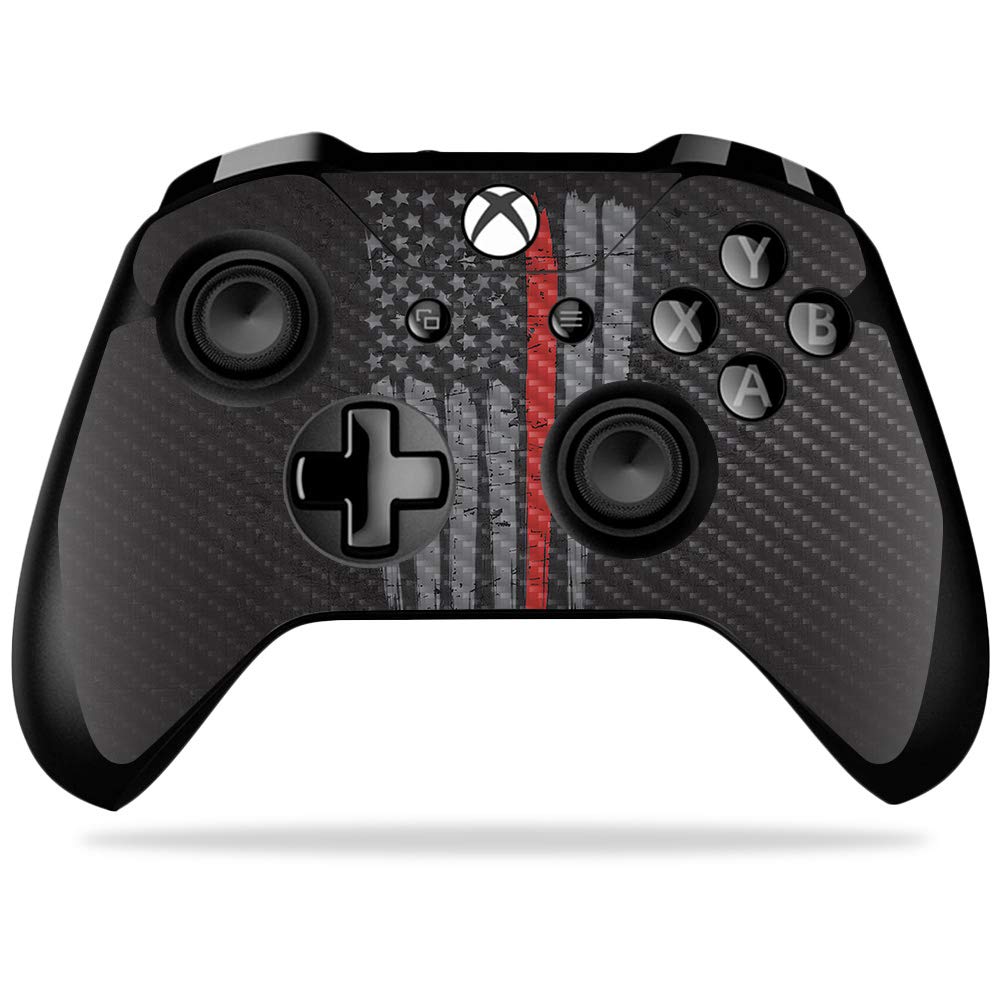 MightySkins Carbon Fiber Skin for Microsoft Xbox One X Controller - Thin Red Line | Protective  Durable Textured Carbon Fiber Finish | Easy to Apply  Remove  and Change Styles | Made in The USA