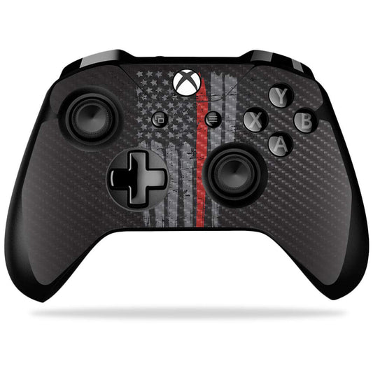 MightySkins Carbon Fiber Skin for Microsoft Xbox One X Controller - Thin Red Line | Protective  Durable Textured Carbon Fiber Finish | Easy to Apply  Remove  and Change Styles | Made in The USA
